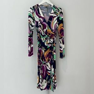 EMILIO PUCCI BLUE FLORAL FAUX WRAP DRESS MODEL 81JG11 SIZE IT 42 / US 8 NWTS!